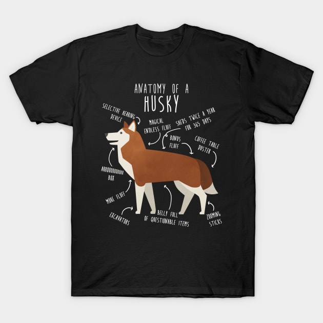 Red Siberian Husky Dog Anatomy T-Shirt by Psitta